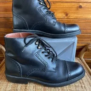 RARE! Carlo Morandi Black Leather Ankle-high Shoes Sz 8 Vintage Carlo Morandi Genuine EEL Skin Lace up Dress  main image 2